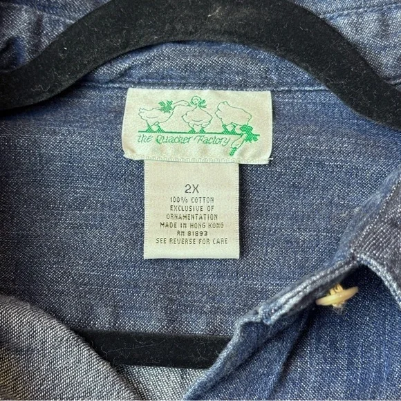 The Quacker Factory Dark Blue Denim Long Sleeve Rhinestone Accent ButtonDown Top - Picture 9 of 11